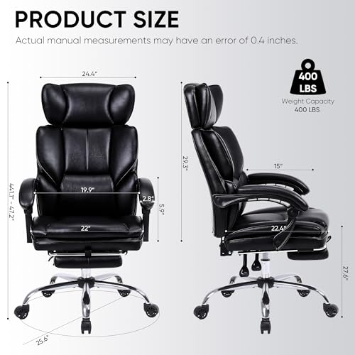 Reclining Office Chair with Foot Rest for Back Pain Relief, Big and Tall, High Back Executive Desk Chair (Black)
| Adju